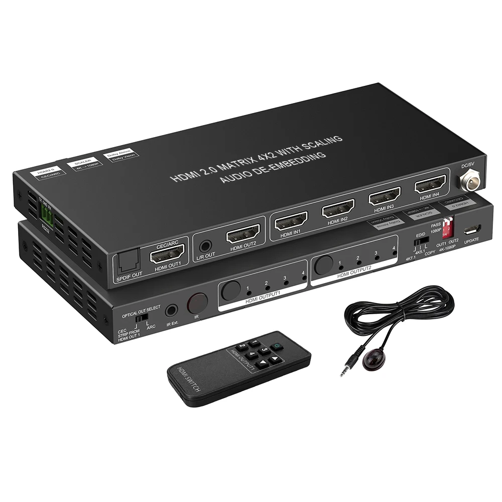 4x2 HDMI Matrix Splitter HDMI Switcher Box 4 in 2 Out with IR Remote Controller ARC HDCP 2.3 4K60Hz HDMI Matrix