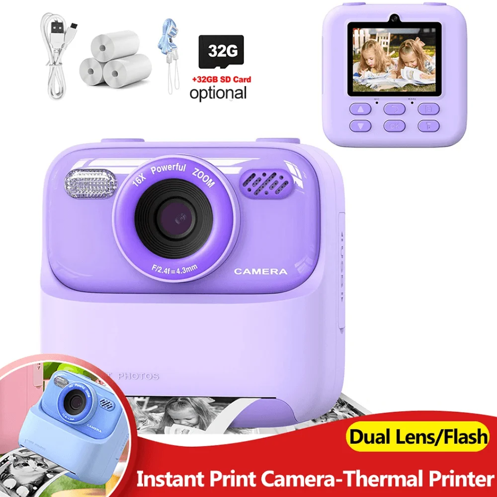 الأطفال كاميرا رقمية التصوير الفوتوغرافي كاميرا فورية 1080P HD عدسة مزدوجة للأطفال مسجل فيديو لعب للفتيات الفتيان أفضل هدية عيد ميلاد #1