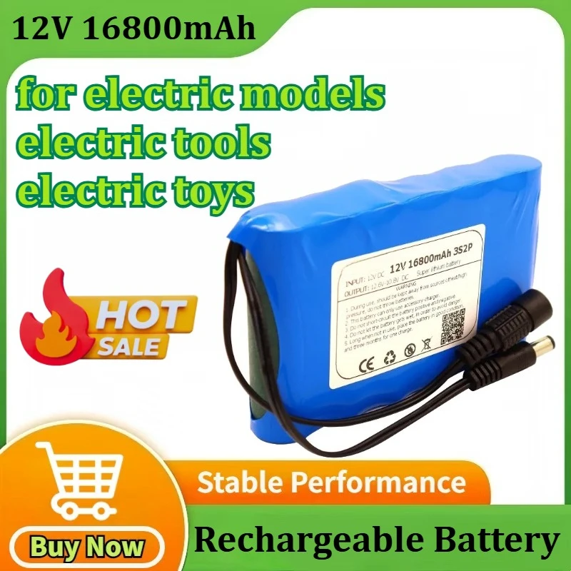 

12V 18650 Battery pack 16800mAh 18650 Rechargeable batteries 12 PCB Lithium Battery pack Protection Board 12V 1A Charger