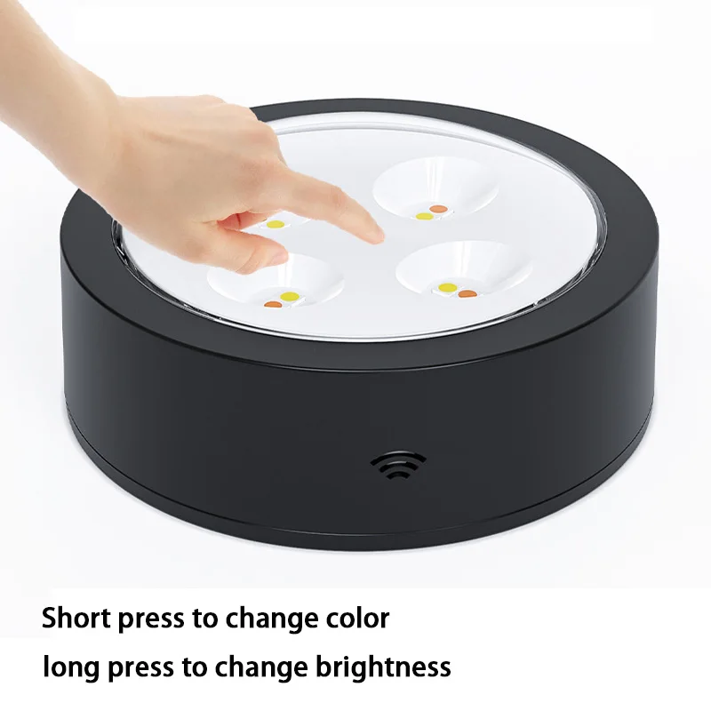 Black Led Under Cabinet Lamp Round CCT 3Colors Led Light Timing Diming Press Remote Control Battery Powered for Cupboard Kitchen