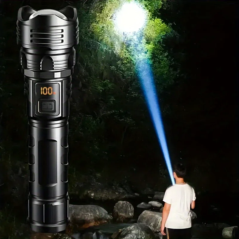 Linterna LED de alta potencia: recargable por USB de 1000 lúmenes, antorcha multifuncional con zoom para acampar al aire libre, emergencia (impermeable)