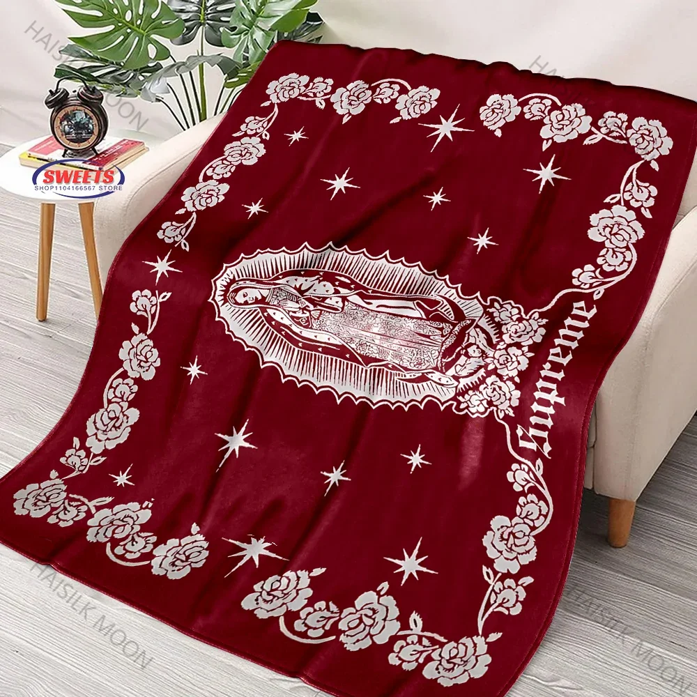 1PC Virgin Mary Throw Blanket Our Lady of Guadalupe Blanket Virgen De Guadalupe Comfortable and Warm Flannel Blanket for Bedroom