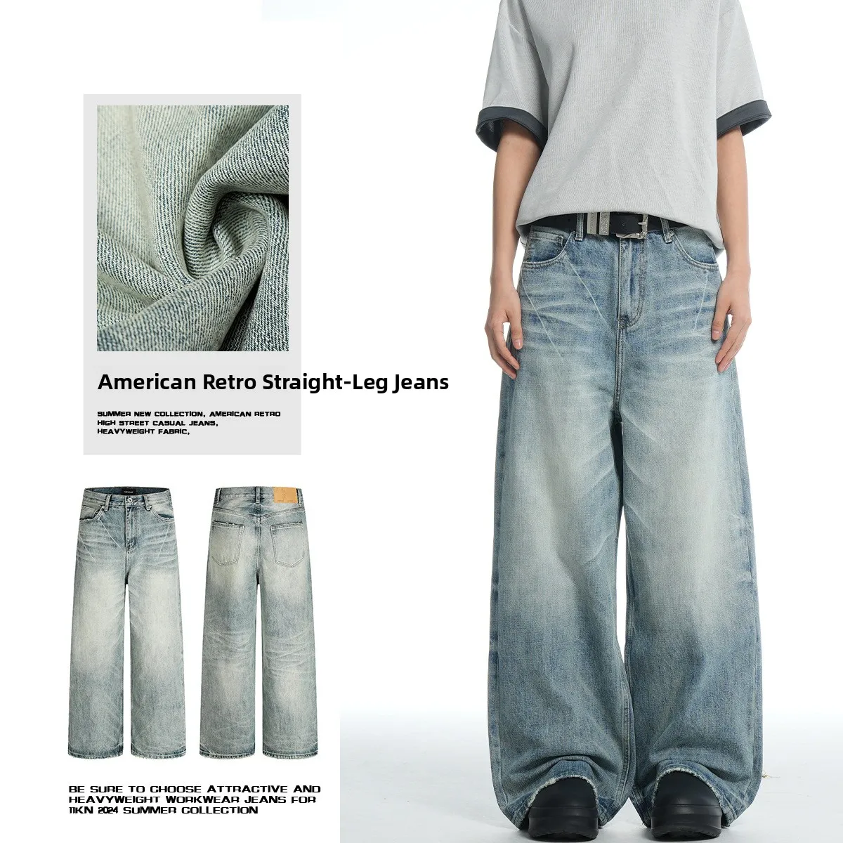 

American Retro Jeans Loose Straight Leg Men Women Design Sensation Casual Long Pants Youth Denim Outerwear