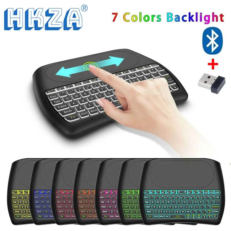 HKZA Backlight Bluetooth keyboard D8 Pro Super English Russian 2.4G Wireless Mini Keyboard Air Mouse Touchpad for Android TV BOX