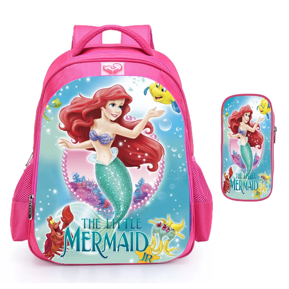 Bolsas escolares princesa a pequena sereia para meninas, lindas mochilas leves rosa, bolsa de ombro de grande capacidade com estojo