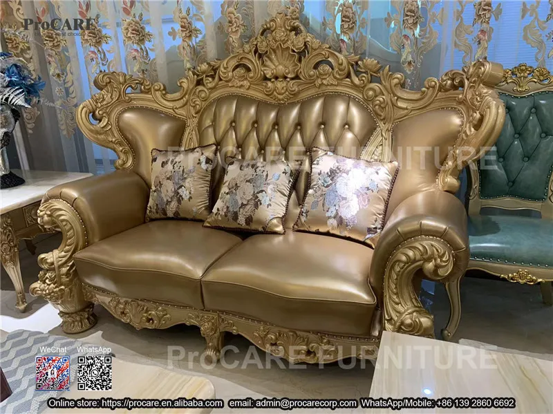 New arrival antique sofa European style classic genuine leather sofa sets