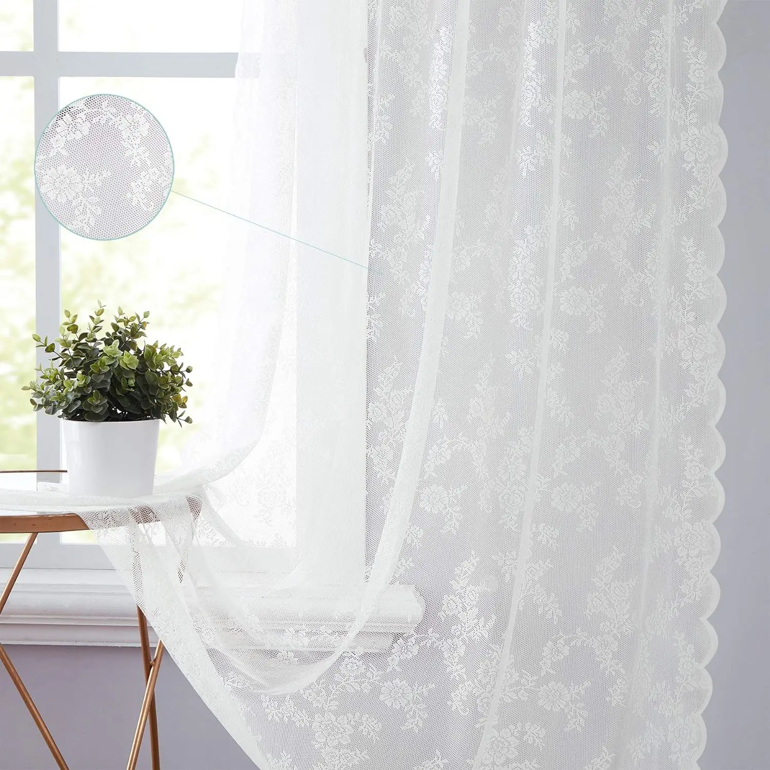 1 Piece Vintage Floral Embroidery Clear Lace Curtain Panel - Privacy & Light Filtering, Machine Washable,