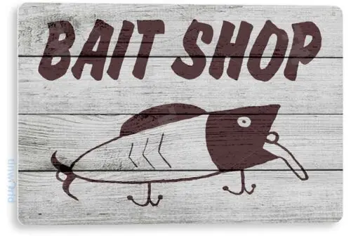 Bait Shop Fishing Bait Retro Box Tackle Fish Rustic Metal Decor Tin Sign B803