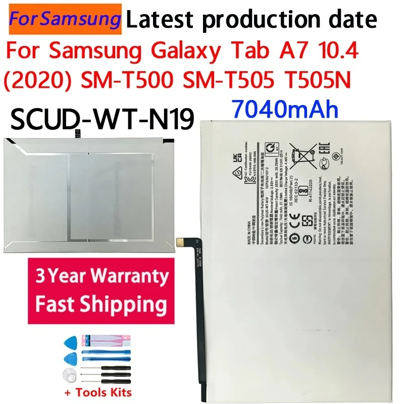 100% NEW High Quality SCUD-WT-N19 Replacement Battery New 7040mAh For Samsung Galaxy Tab A7 T505C T500 Tablet Batteries +Tools