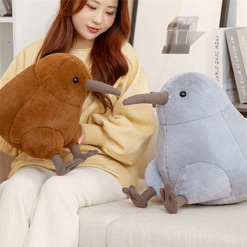 Excellent-Lifelike Kiwi Bird Plush Toy Gray Kiwi Bird Stuffed Body Pillow Large Realistic Sitting Kiwi Bird Plushie Gifts