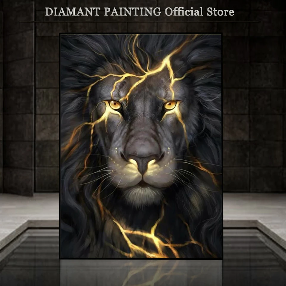 5D Full Square / Round Dill Diamond Embroidery Mosaic Lion Cross Stitch 3D DIY Diamond Painting Animal Craft Kit Home Decoration