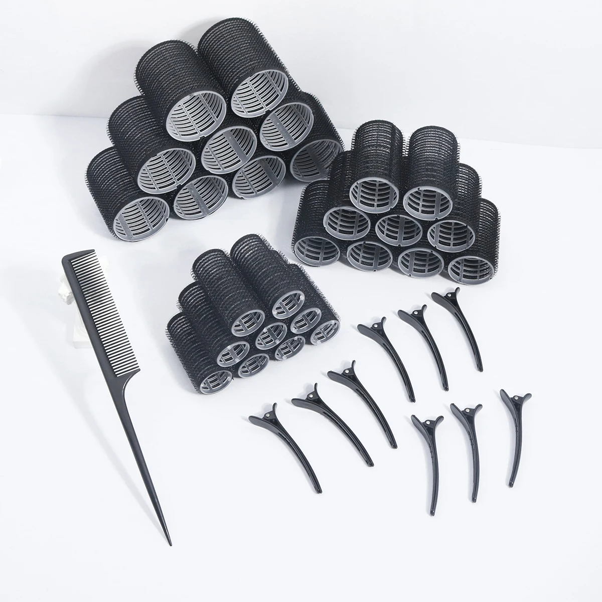 Kit di accessori per capelli styling da 19 pezzi, bigodino senza calore, clip a becco d'anatra, pettine a denti fini a coda appuntita, speciale per parrucche di capelli veri