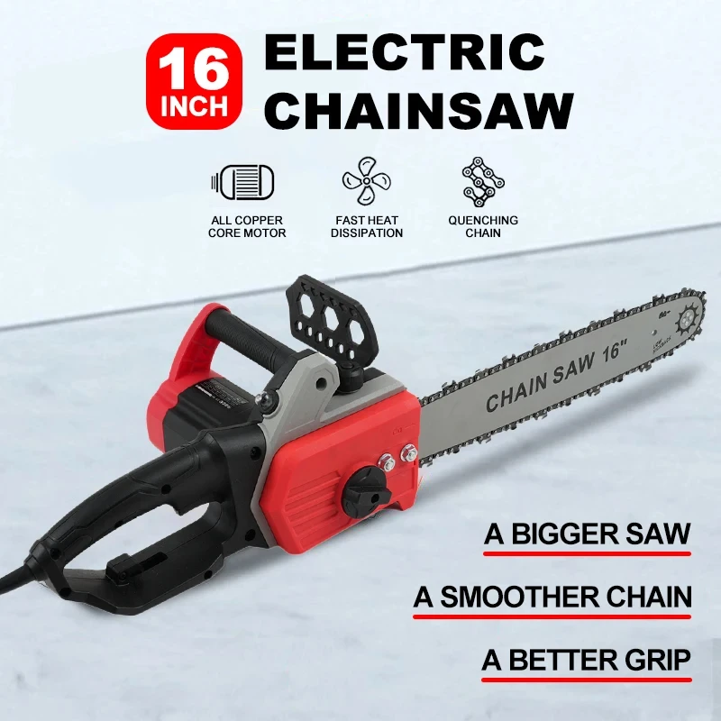 16 Inch Electric Chain Saw 1800W High Power Corded Chainsaw 220V Handheld Logging Saw No load 5500RPM for Wood Felling Cutting