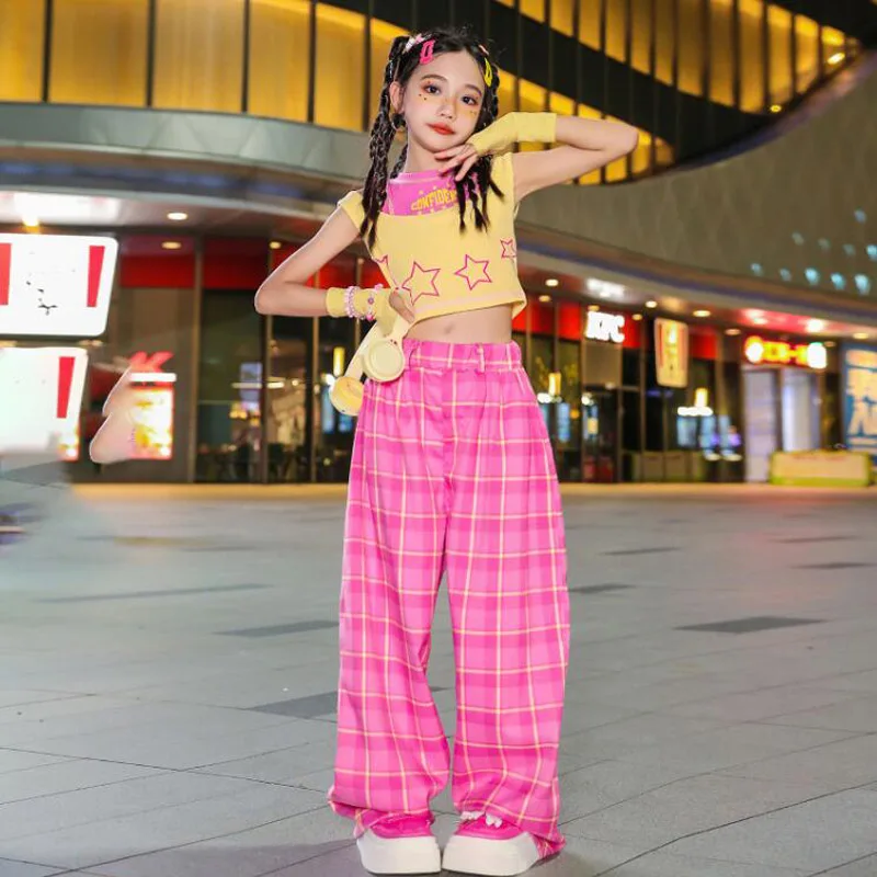 Hip Hop Outfits Girls Crop Tank Tops Pink Color Cargo Pants Children Joggers Streetwear Kids Kpop Dance Jazz Sweet Clothes Sets