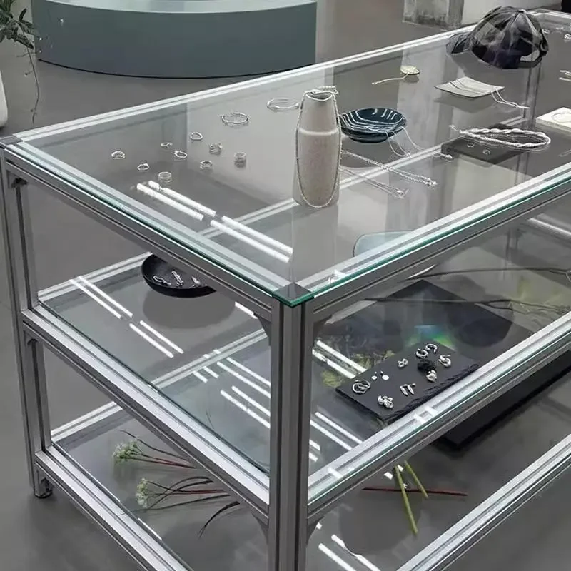 TAOGarment store glass island aluminum profile multi-layer display rack buyer store shelf shelves