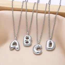 FLOLA Polished Gold Silver Color 26 Letters Initial Necklaces for Women Bubble Letter Necklaces Name Jewelry nkep13