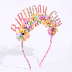 1pcs Birthday Princess Floral Tiara Headband - Glitter Crown Headpiece for Girls and Women, Happy Birthday Girl Party Headwear