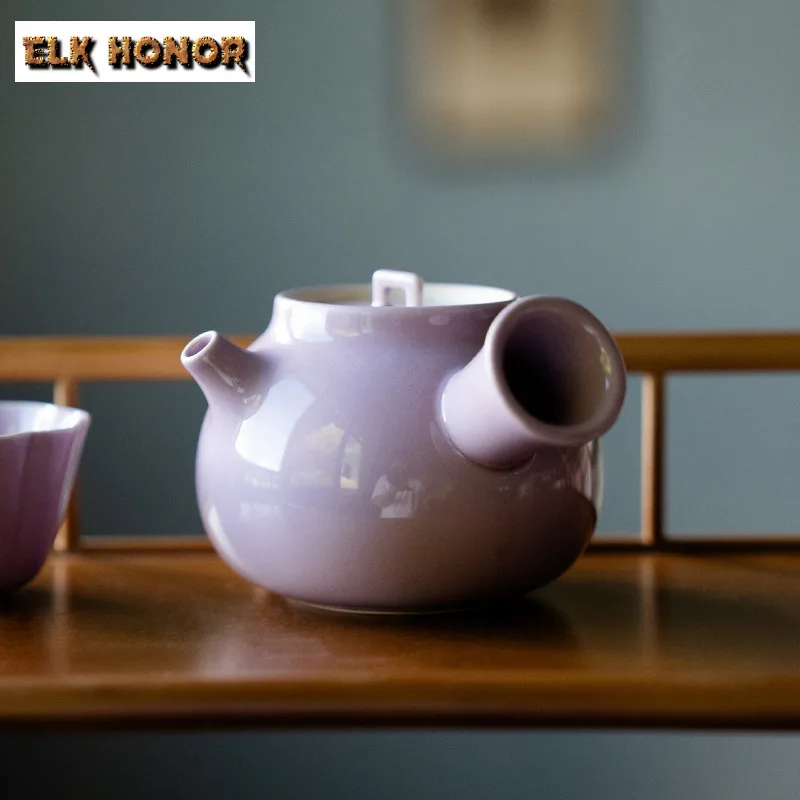 

200 мл фиолетовый чайник с боковой ручкой, чайник для заварки чая в стиле дзен, чайник для замачивания чая с шариковым отверстием, посуда для чая кунг-фу, украшения