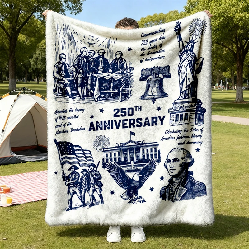America 250th Anniversary Flannel Blanket, Patriotic Military Flannel Throw, US 250 Years, We The People Cozy Blanket