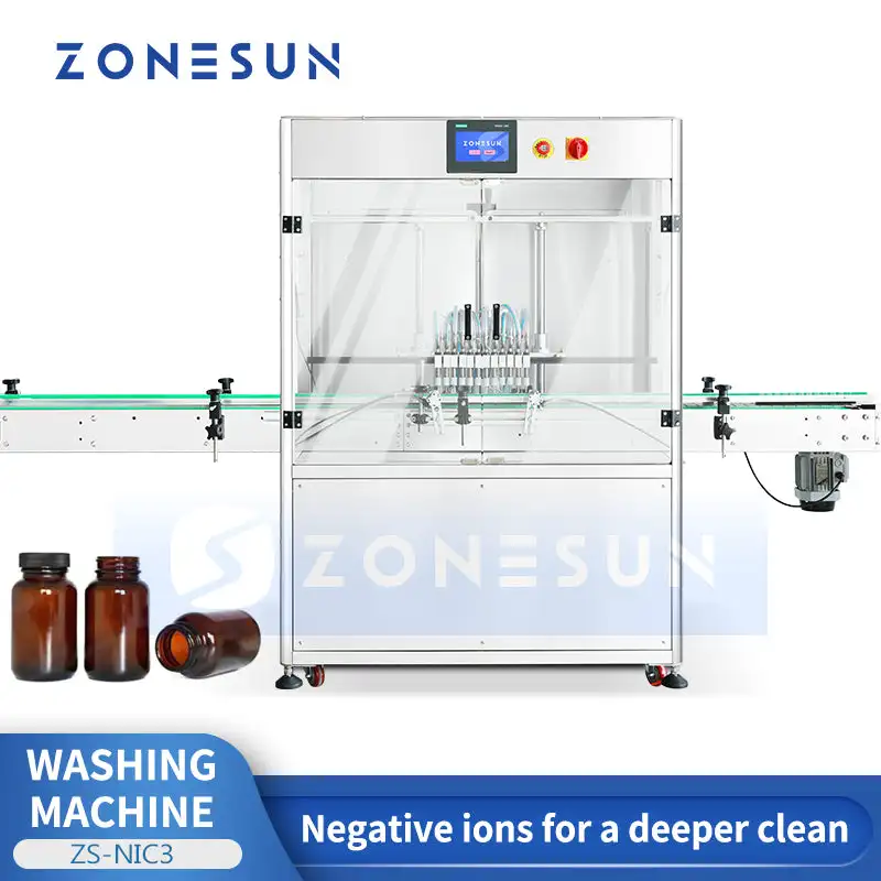ZONESUN ZS-NIC3 Máquina de limpieza de botellas de enjuague de aire de 12 cabezales Lavadora de botellas de iones negativos