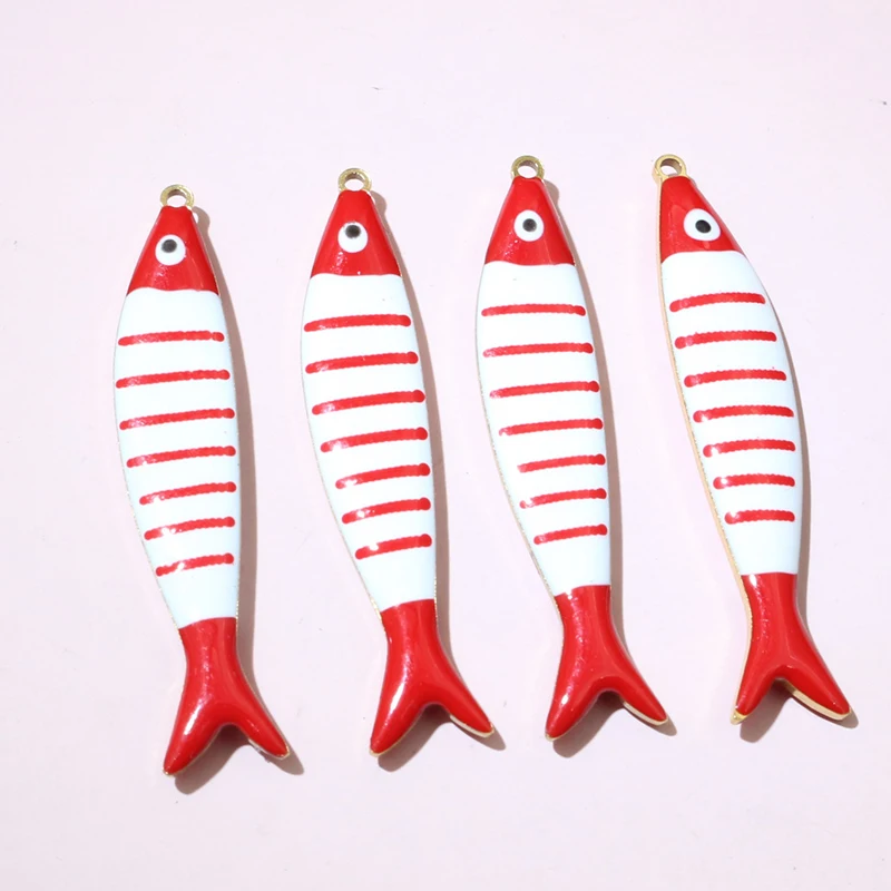 10pcs Enamel Stripe Fish Charms for DIY Jewellery Making