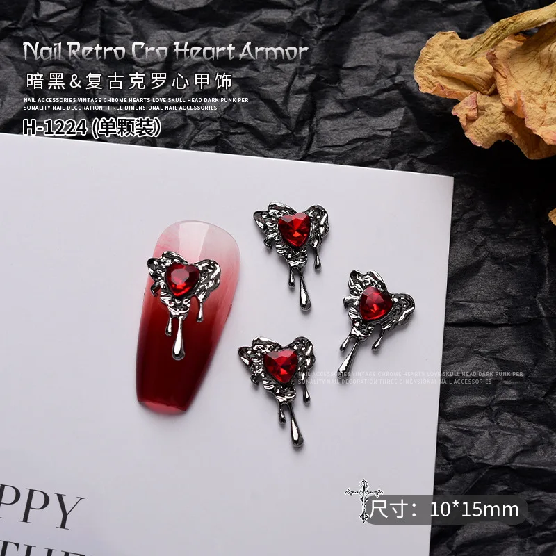 10pcs/lot Vintage Dark Style Nail Enhancements Metal Cross Love Personality Skeleton Nail Alloy Diamond Accessories