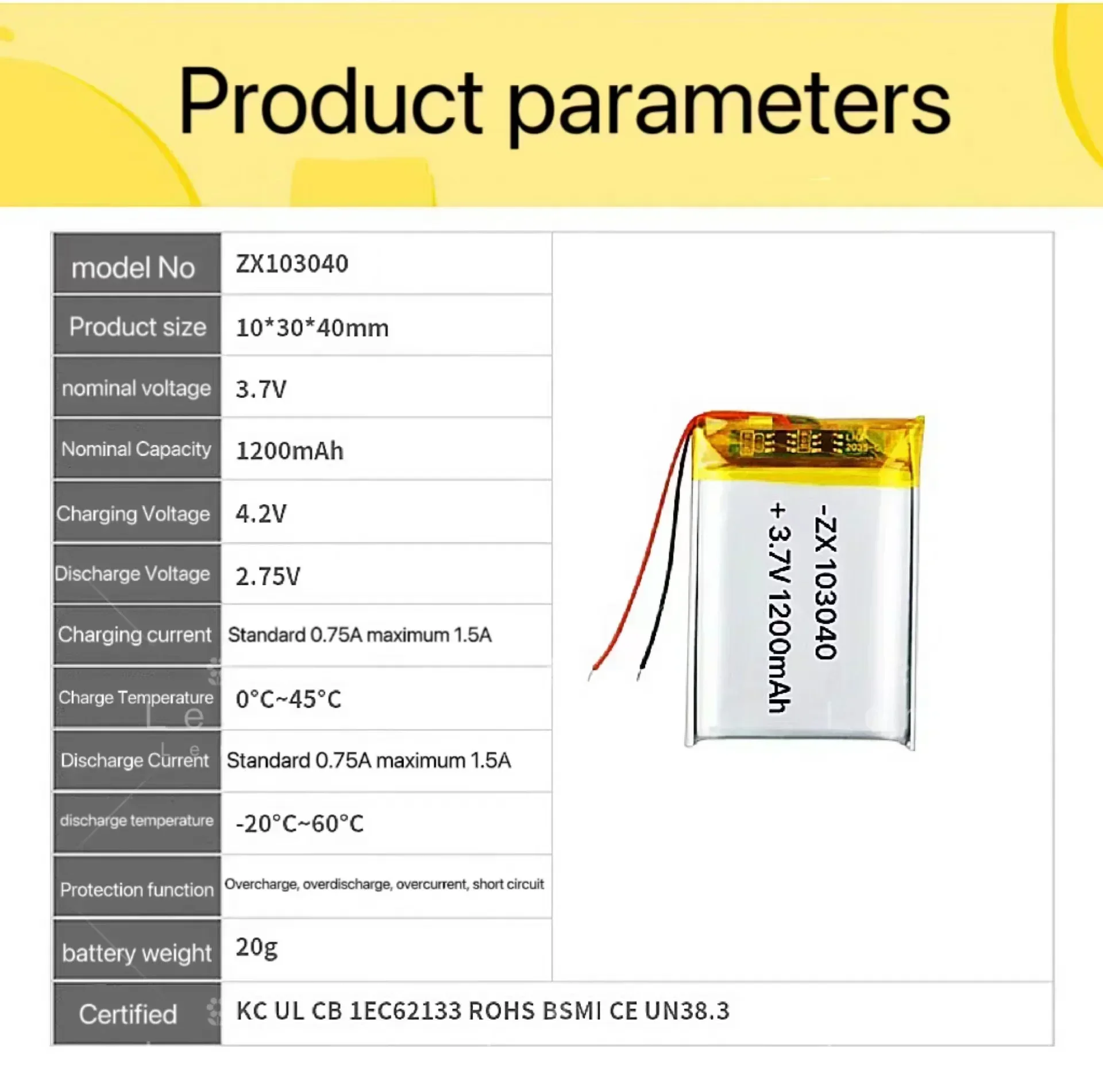 High-Quality 103040 3.7V 1200mAh Polymer Lithium Battery for GPS, Car DVR, Massage Gun and Moisturizer Applications