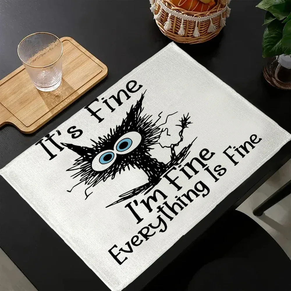 1/4/8 قطعة المفارش الجمالية لطيف القط الصيف الأزهار والأعشاب البلاستيك قابل للغسل مكان الحصير ، الألوان المائية زهرة الجدول الحصير #1