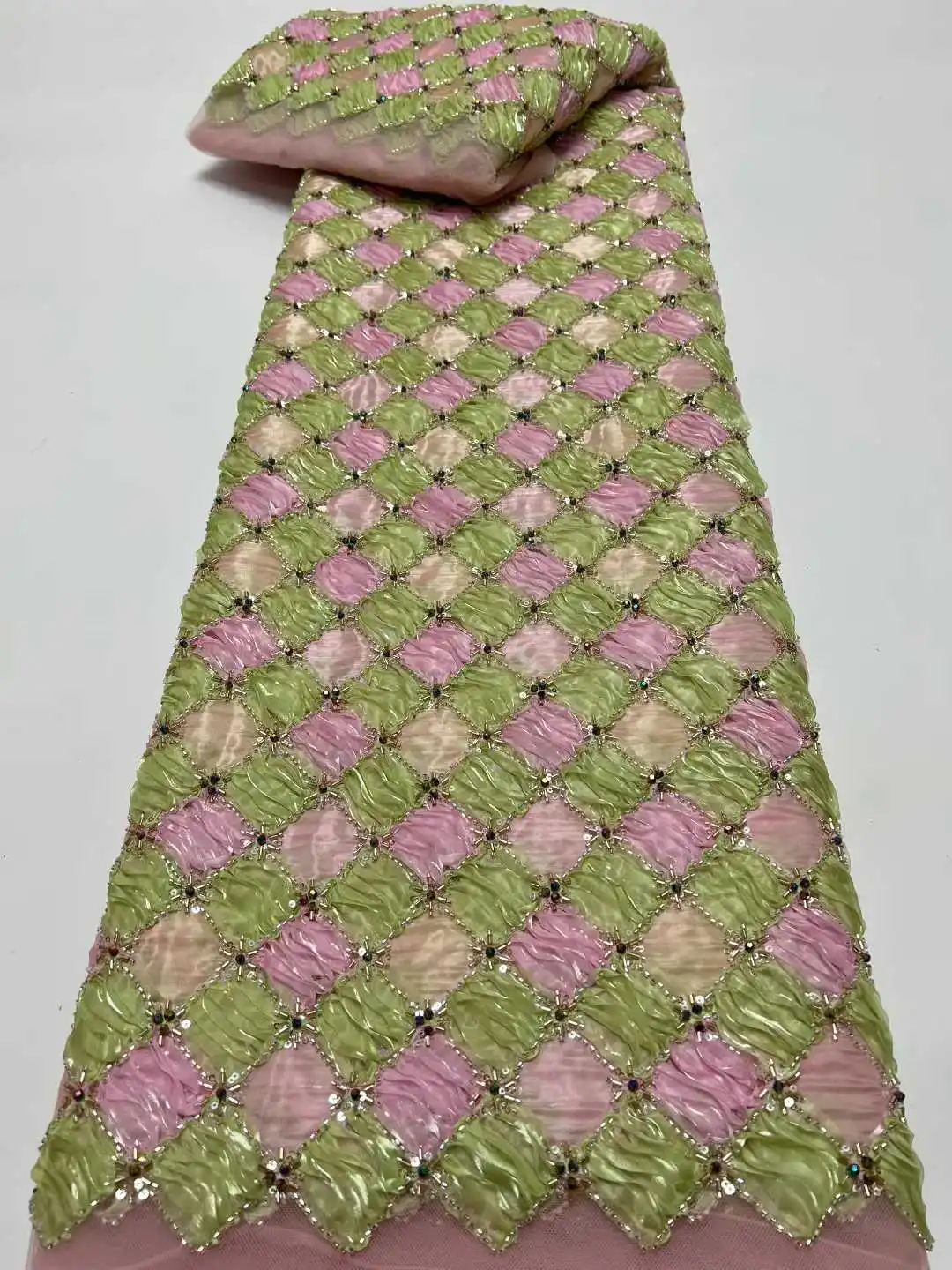High-quality African Nigerian beads Elegant 3D Embroidered Fabric French Tulle Lace Fabric With Sequin For Party Wedding
