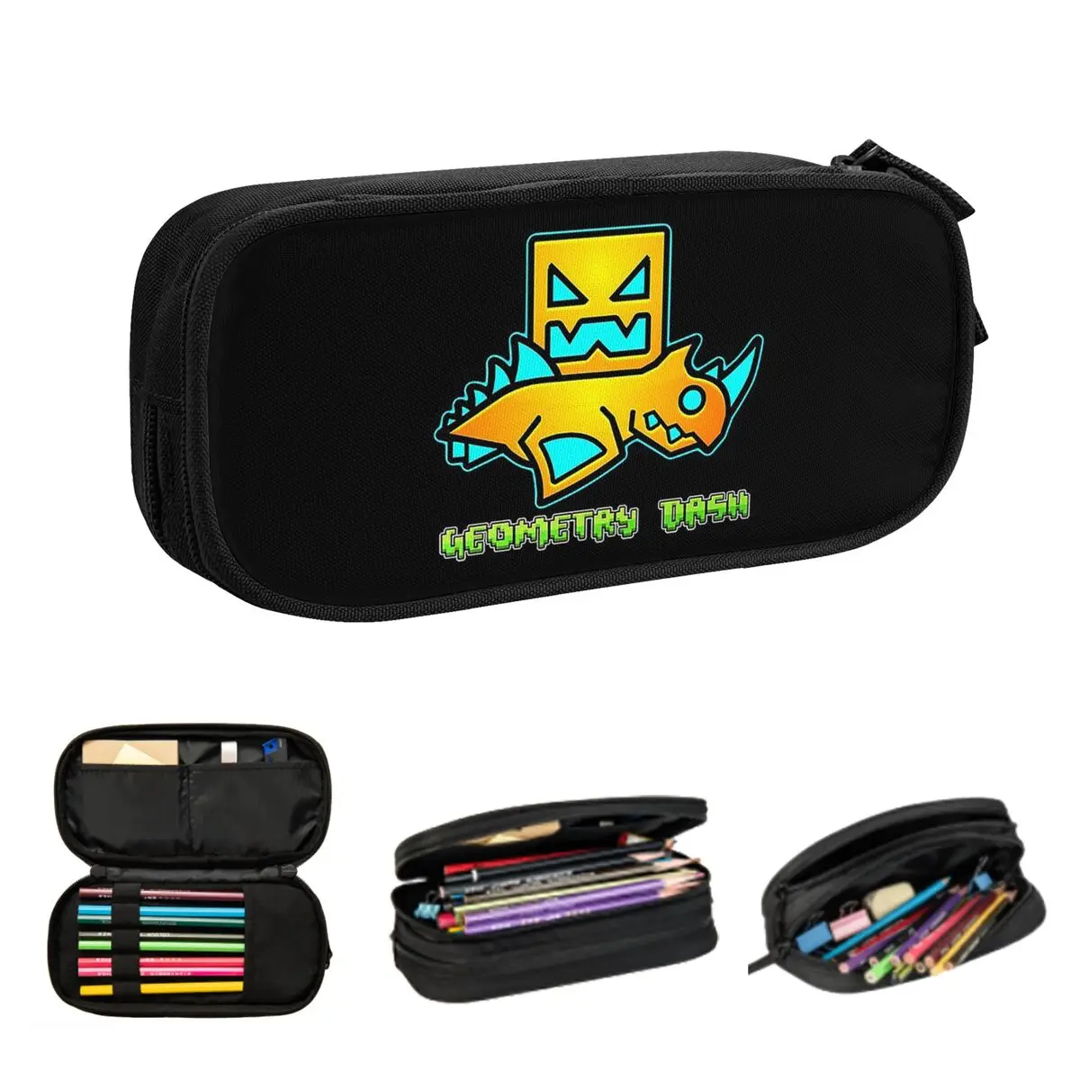 Video Game Geometry Dash Pencil Cases for Student Gifts Pen Box Pencil Bag Large Capacity Pencil Pouch