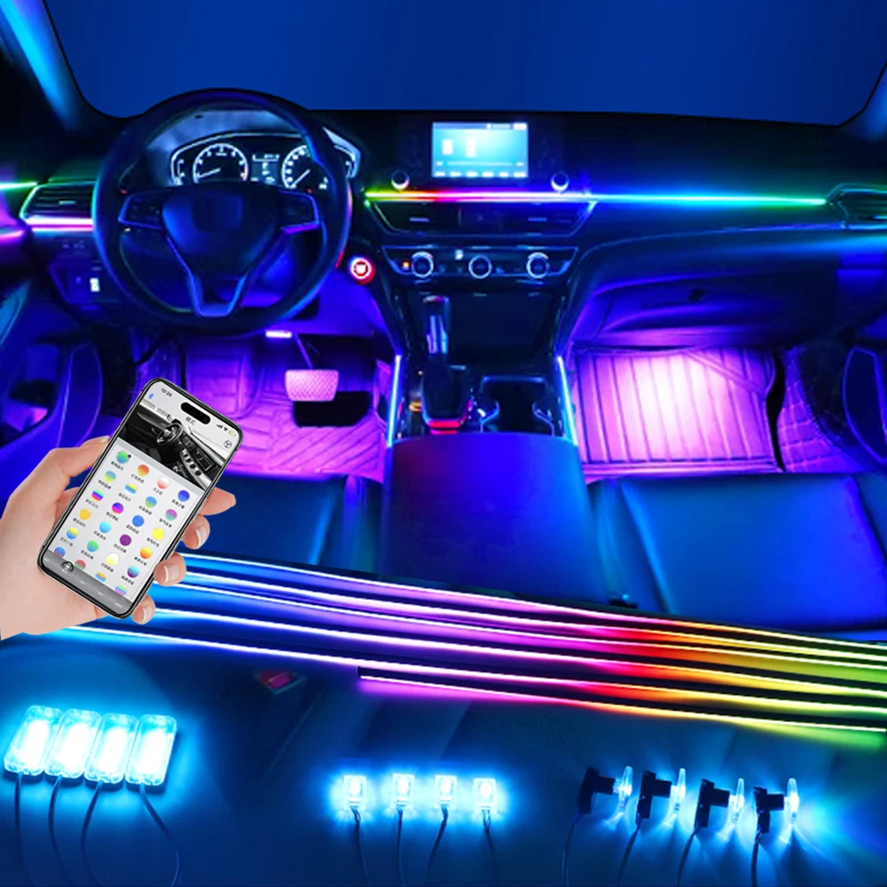 

Universal 18in1 Dual Zone LED Ambient Lights Symphony Rainbow RGB Neon Strip For Car Interior Acrylic Decoration Atmosphere Lamp