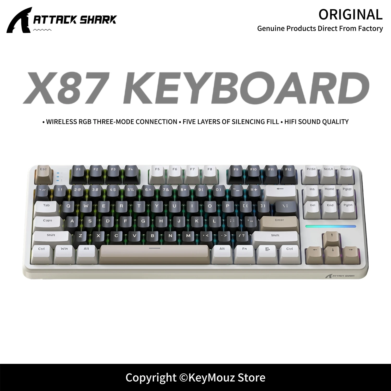 ATTACK SHARK X87 Custom Mechanical Keyboard Tri-Mode RGB 4000mAh Battery Hot-Swap Gasket Structure for Gaming Office