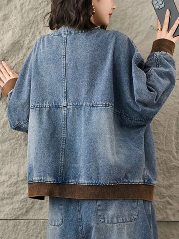 Amax LuluE 2025, chinesische Herbstmäntel, Damenmode, lockere Freizeit, bedruckte Jeansjacken, Damen, klassische Vintage-Blumen-Oberbekleidung