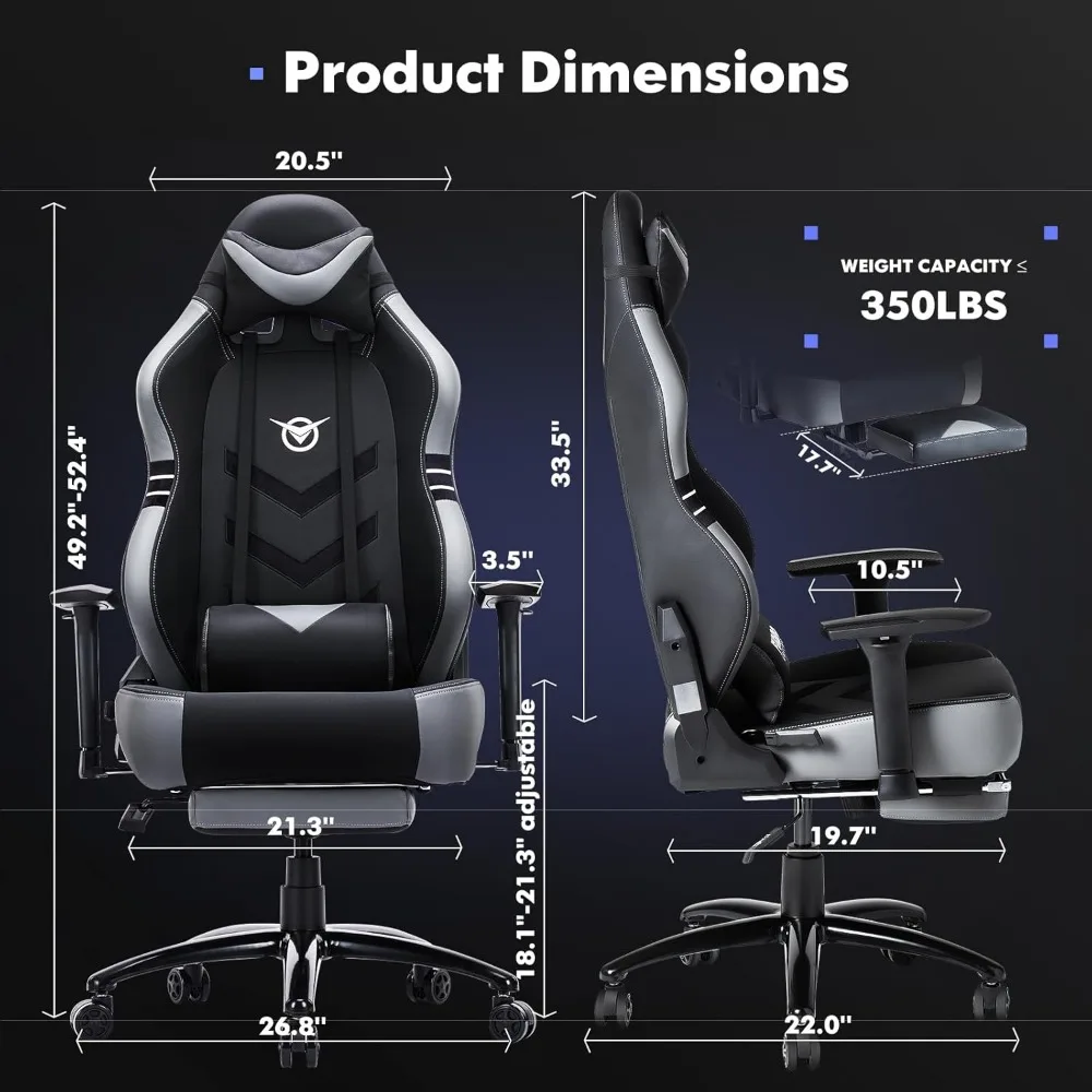 Big and Tall Gaming Chair with Footrest 350lbs-Racing Computer Gamer Chair, Ergonomic High Back PC Office Chair with Wide Seat.