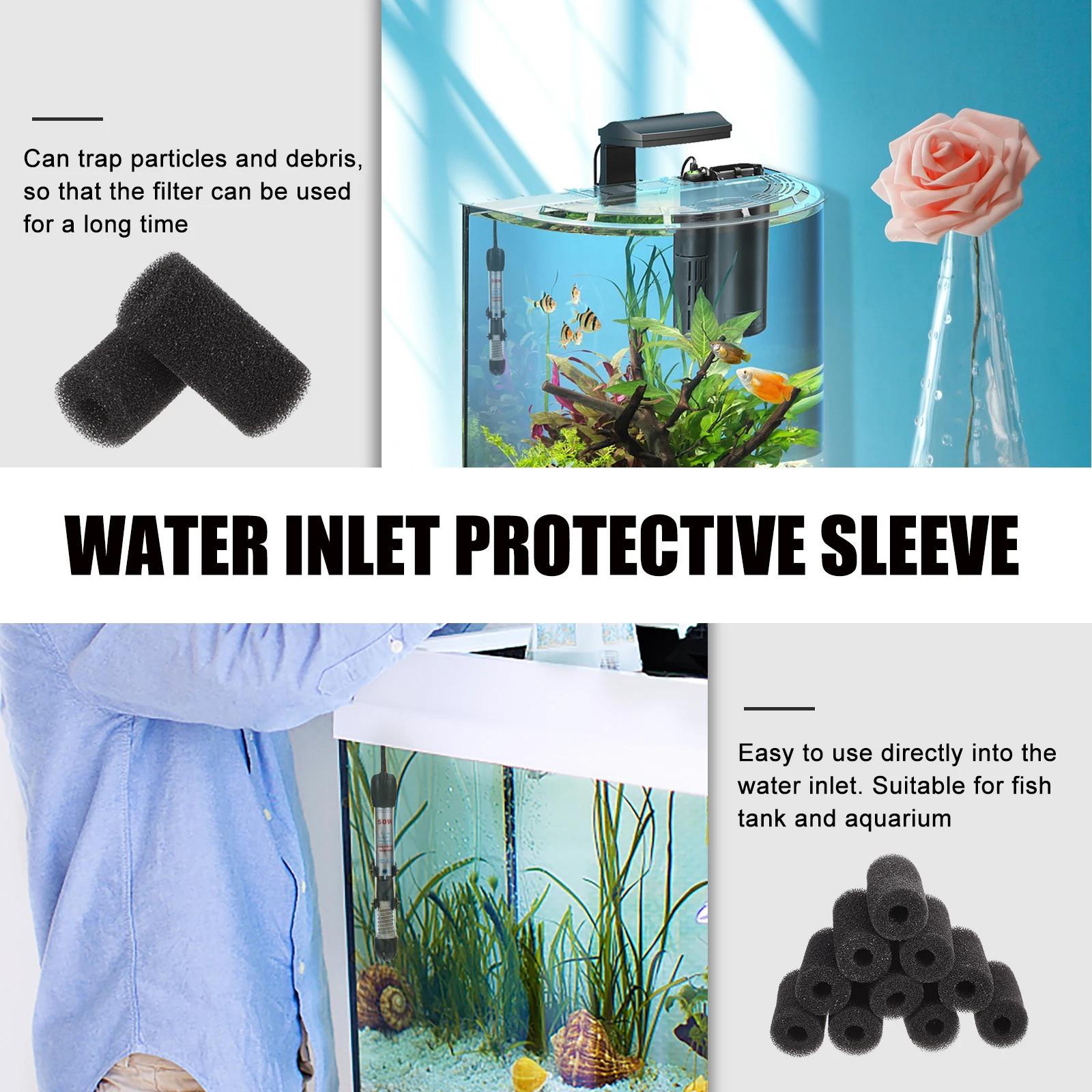 

10 Pcs Filter Cotton Sleeve Sponge for Aquarium Accessories Fish Tank Edge Pre-filter Replace Pond Filtration System