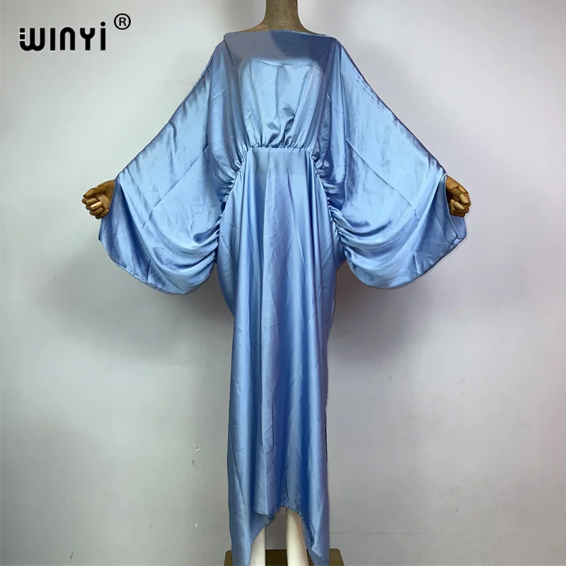 WINYI new summer High fork sexy monochrome dress Women kaftan Bohemia long Sleeve Dress Ladies Fashion beach Cover Up vestidos