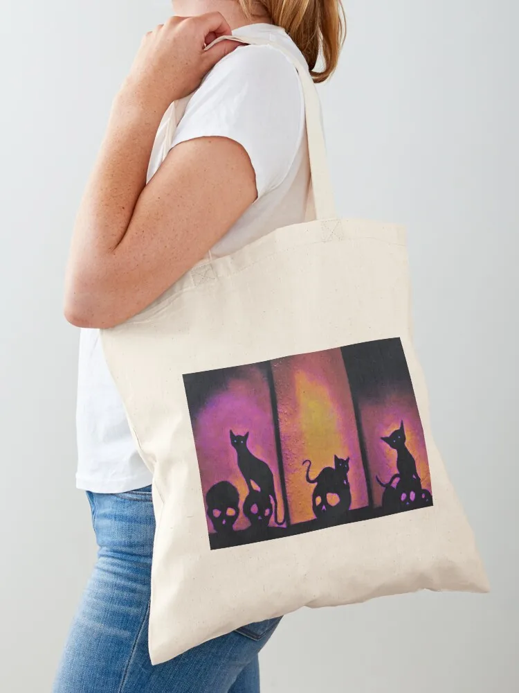 Cats on skulls 4b Tote Bag tote bags cloth bags Women's beach bags canvas tote ecological
