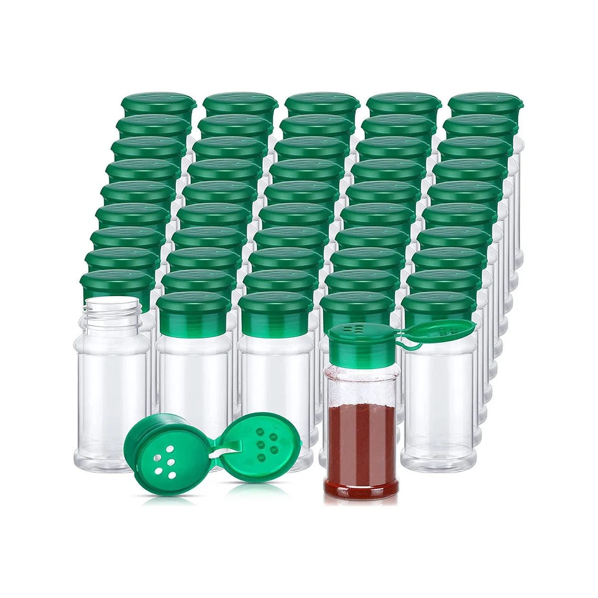 50Pcs Plastic Spice Jars with Shaker Lids Spice Containers Plastic Spice Bottles Seasoning Shaker Jars 3.3Oz/100Ml Green