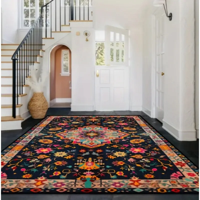 Bohemian Style Carpet Rose Red Living Room Bedroom Floor Mat Outdoor Terrace Garden Decoration Mat Room Area Mat Home Decoration