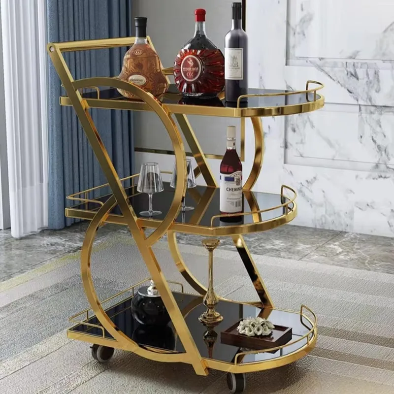 Custom Candy Cart Bar Trolley Serving Wine Cart Gold Metal Bar Cart