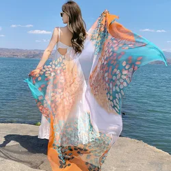 Cienki przezroczysty podróżny szalik przeciwsłoneczny na plażę dla kobiet Bikini duży szal Sarong Wrap brazylijski strój kąpielowy Cover-up 125x180cm