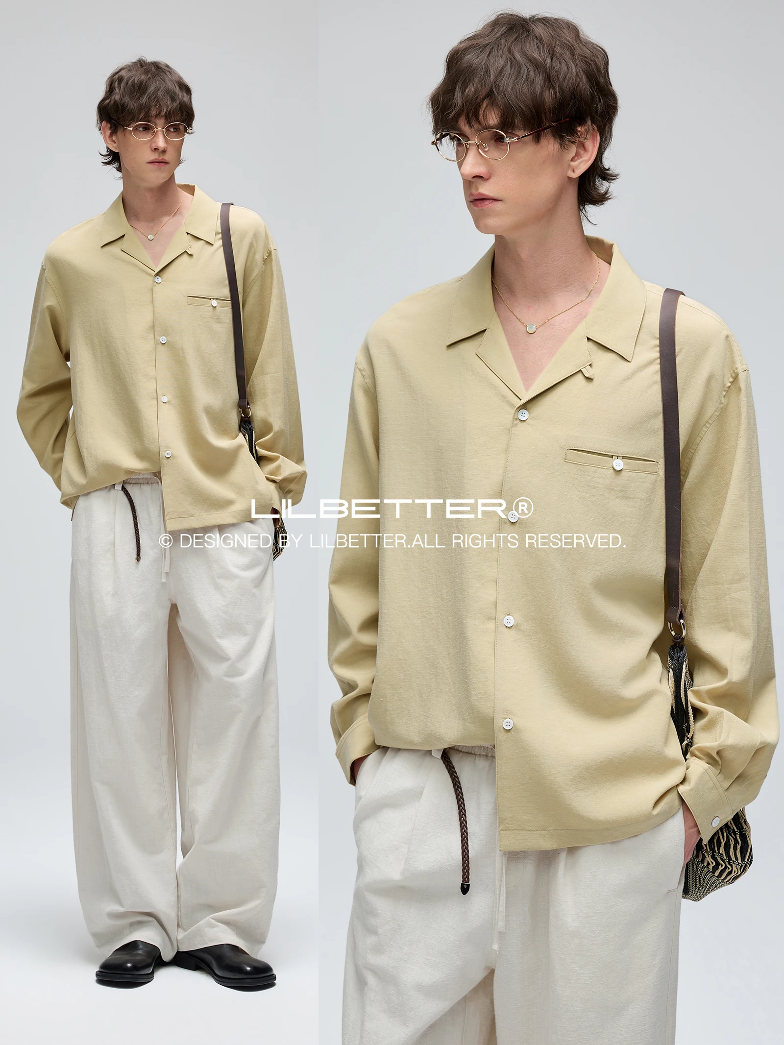 Lilbetter Men's Long Sleeve Shirt Draped  Linen Cuban Collar Loose Fit Retro Vacation Style Fashionable Urban Wear