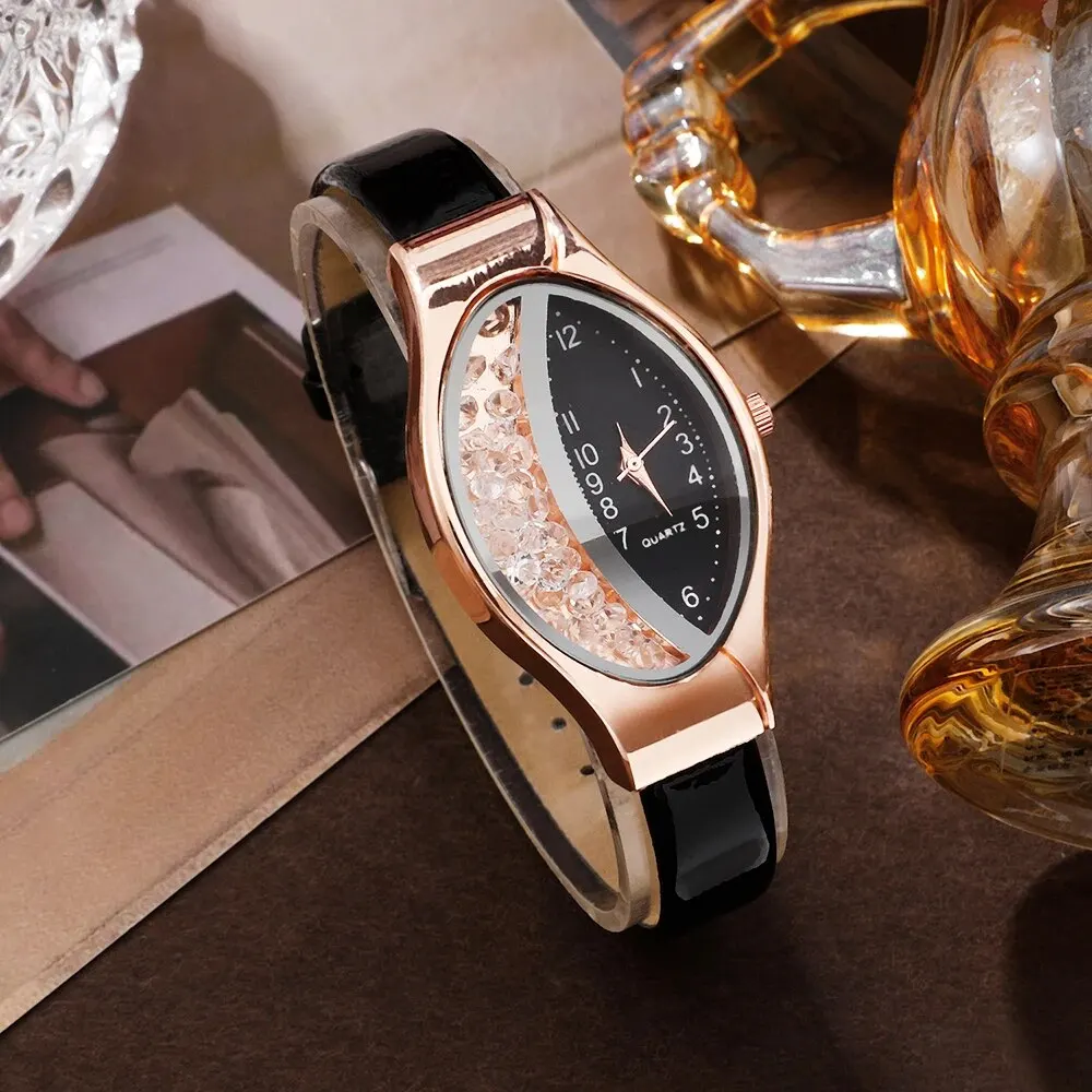 Tonneau Watches Women Leather Band Ladies Watch Simple Casual Womens Analog WristWatch Jewelry Set Gift Montre Femme