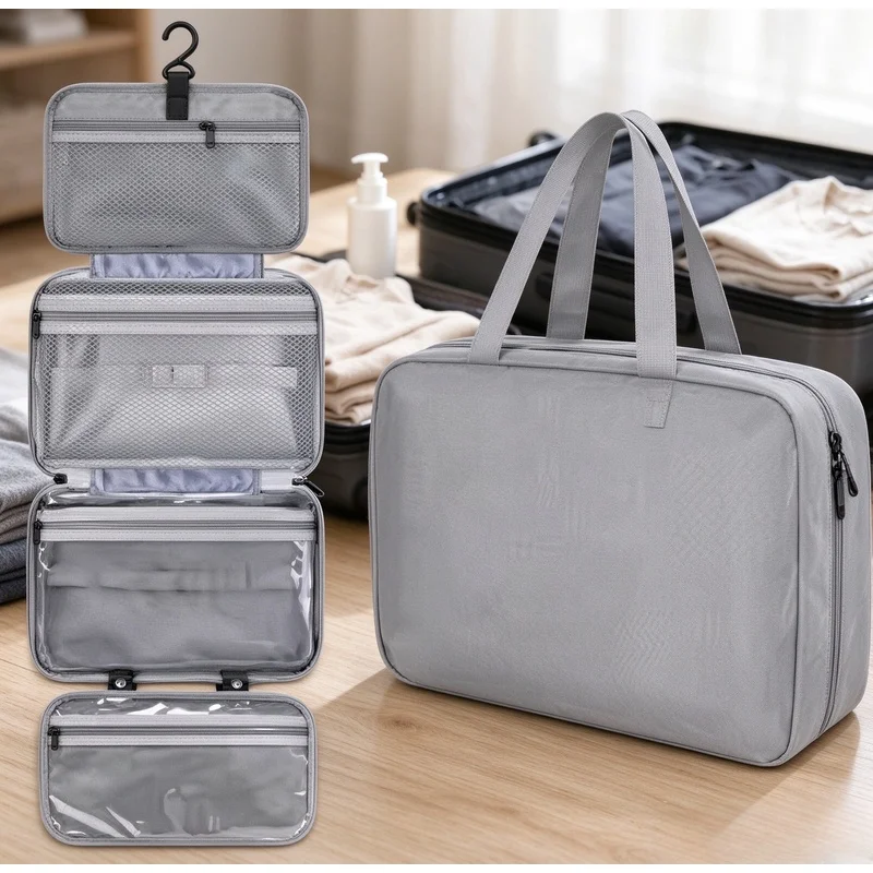 Waterproof Hanging Toiletry Bag, Wet-Dry Separation Cosmetic Wash Organizer for Travel Gym Bathroom