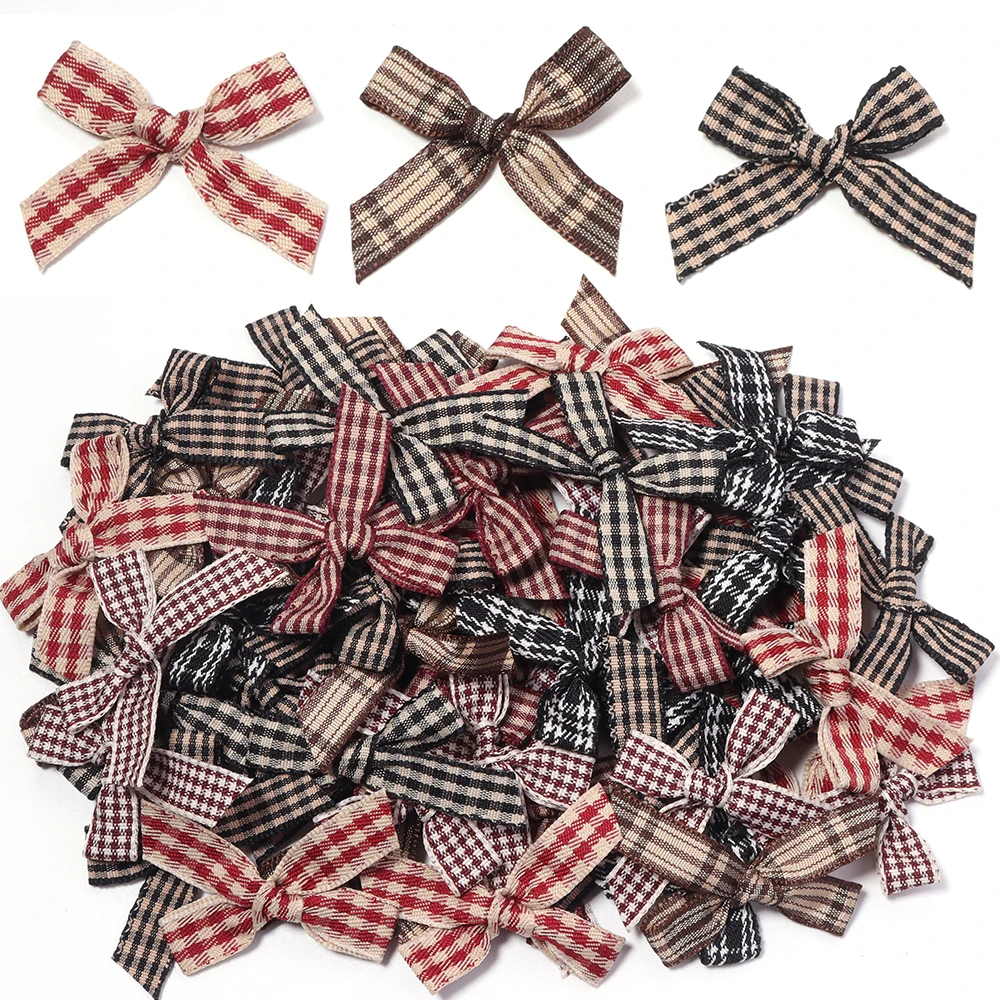 20pcs 4x5m Checkered Bow Colorful Mini Ribbon Christmas Bow Wedding Candy Box Packaging Festival Party Decoration
