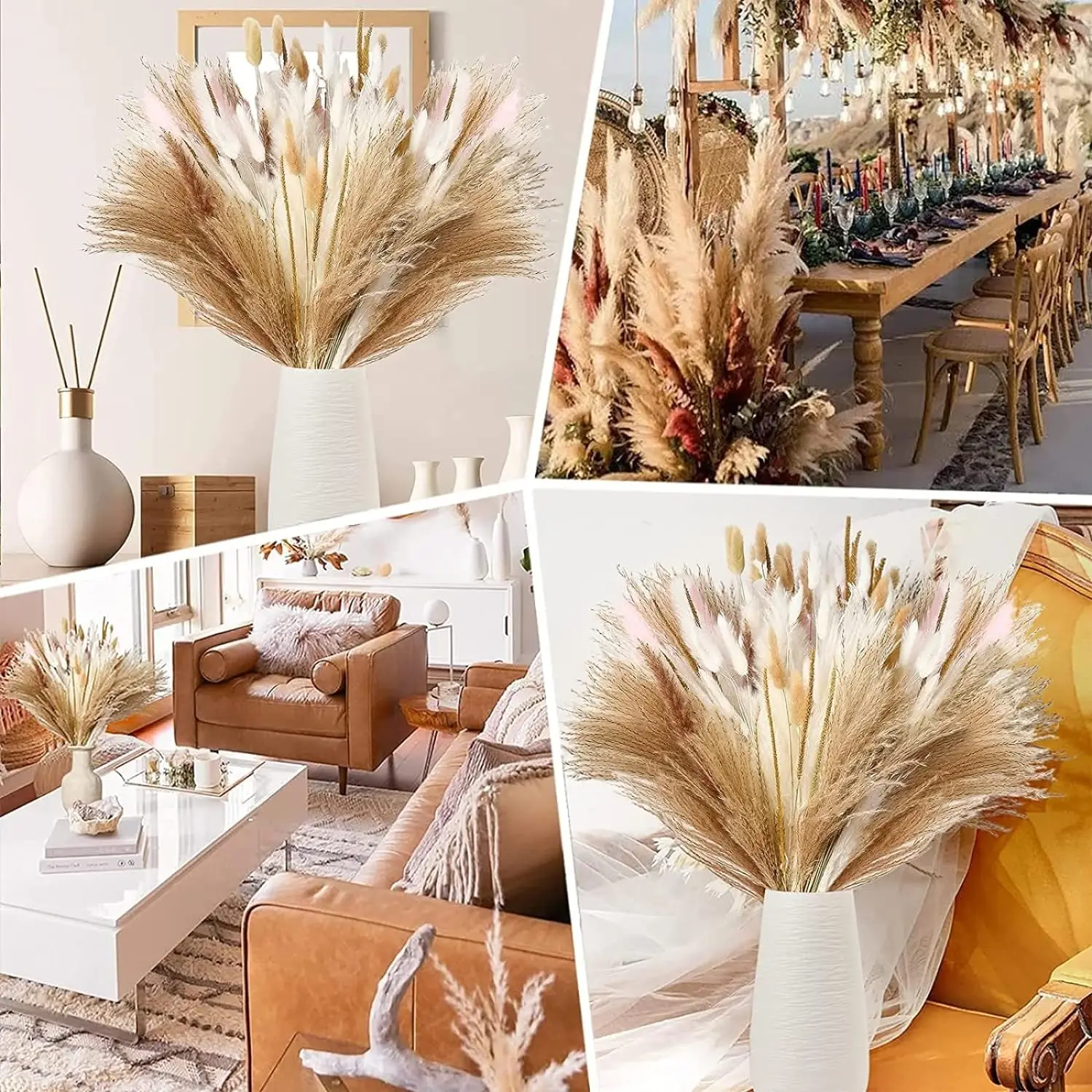 Natural Fluffy Pampas Grass Bouquet Artificial Flower Vase Flower Arrangements Boho Dining Table Coffee Table Home Decoration