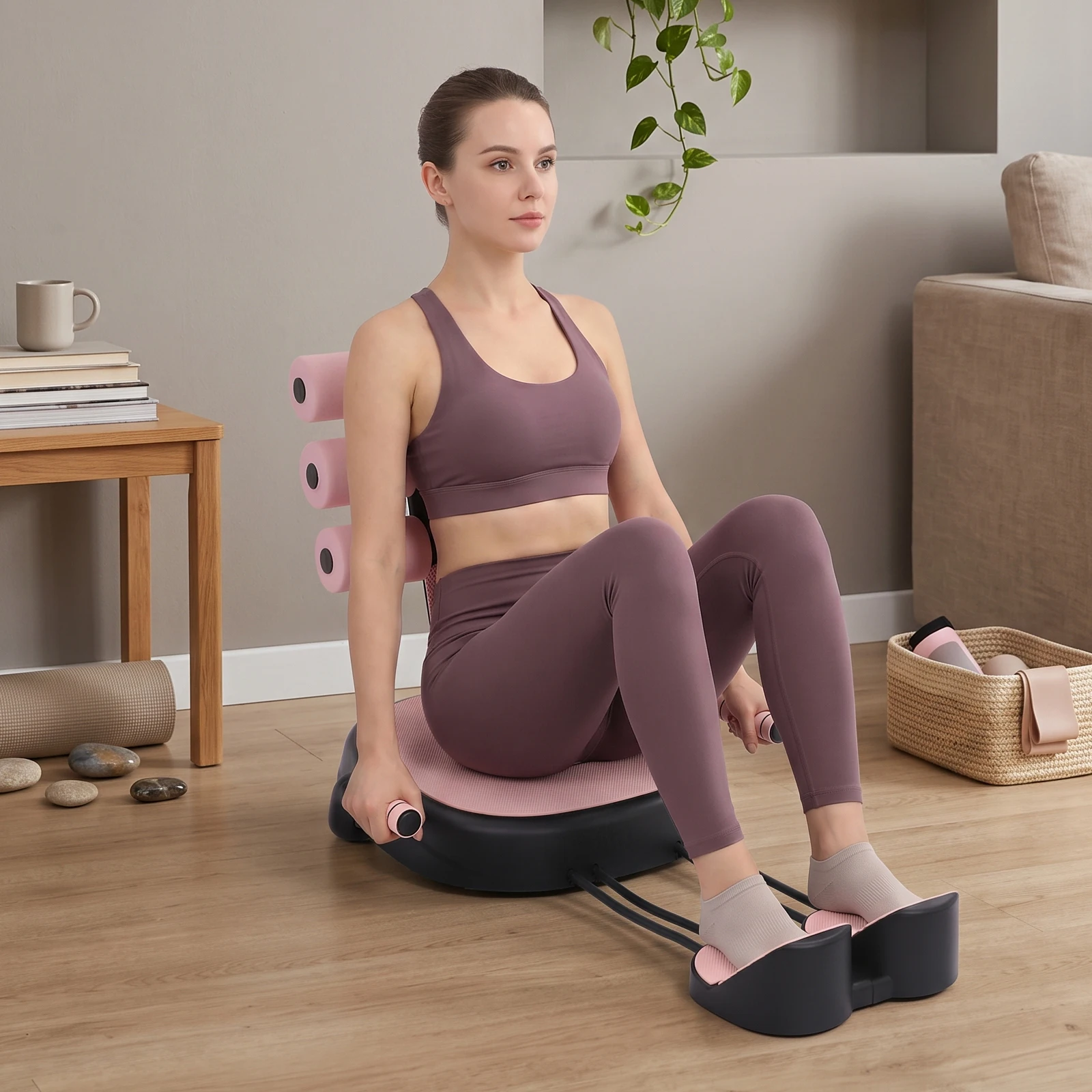 Sit-Up Exercise Equipment, Home Workout Gear for Abs/Legs/Arms, Multifunctional Ab Trainer with Support Pads, Compact Fitness Machine