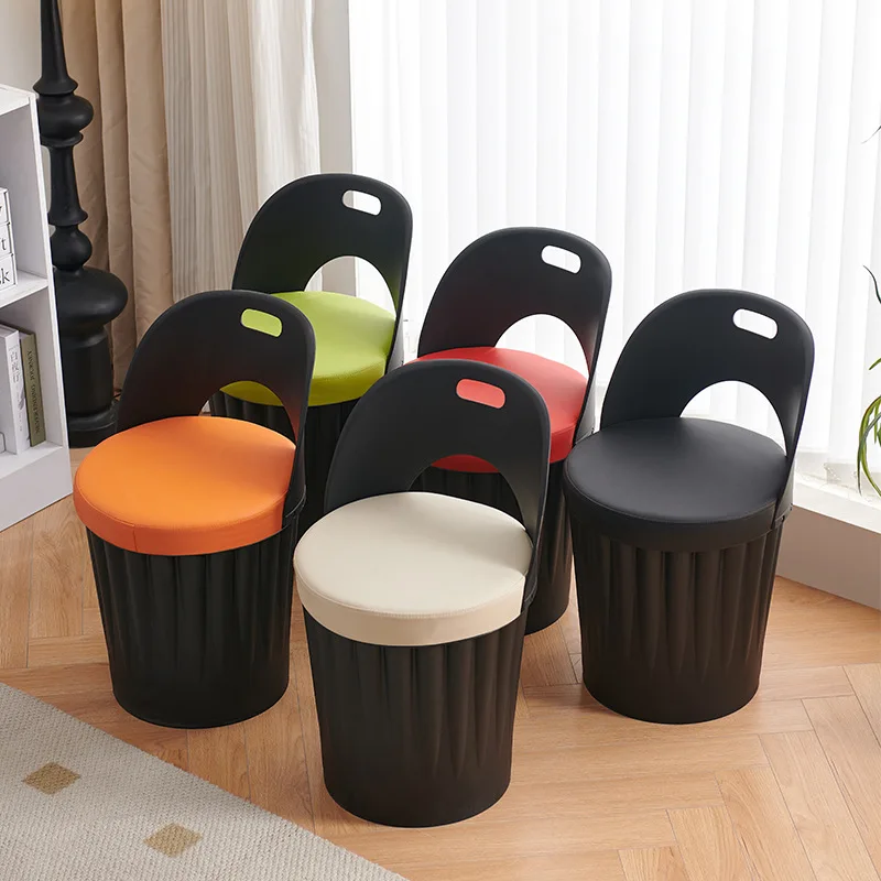 

Plastic Storage Dining Chair Home Backrest Seat Chair Bucket Storage Stool Outdoor Leisure Chair For Living Room Storage Seat