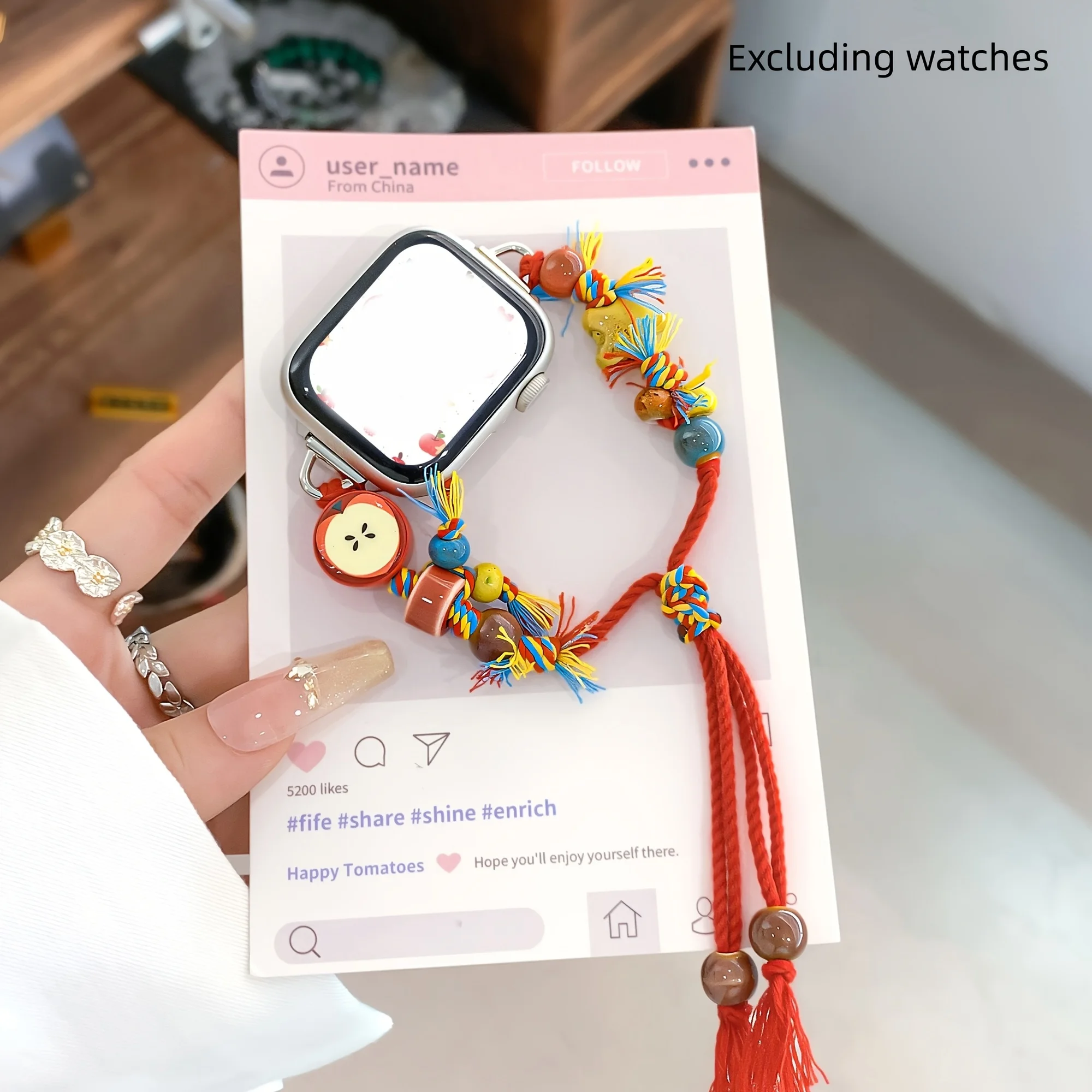 Multifunctional watch band, featuring a stylish and creative cartoon apple bead design, suitable for Apple Watch bands in sizes