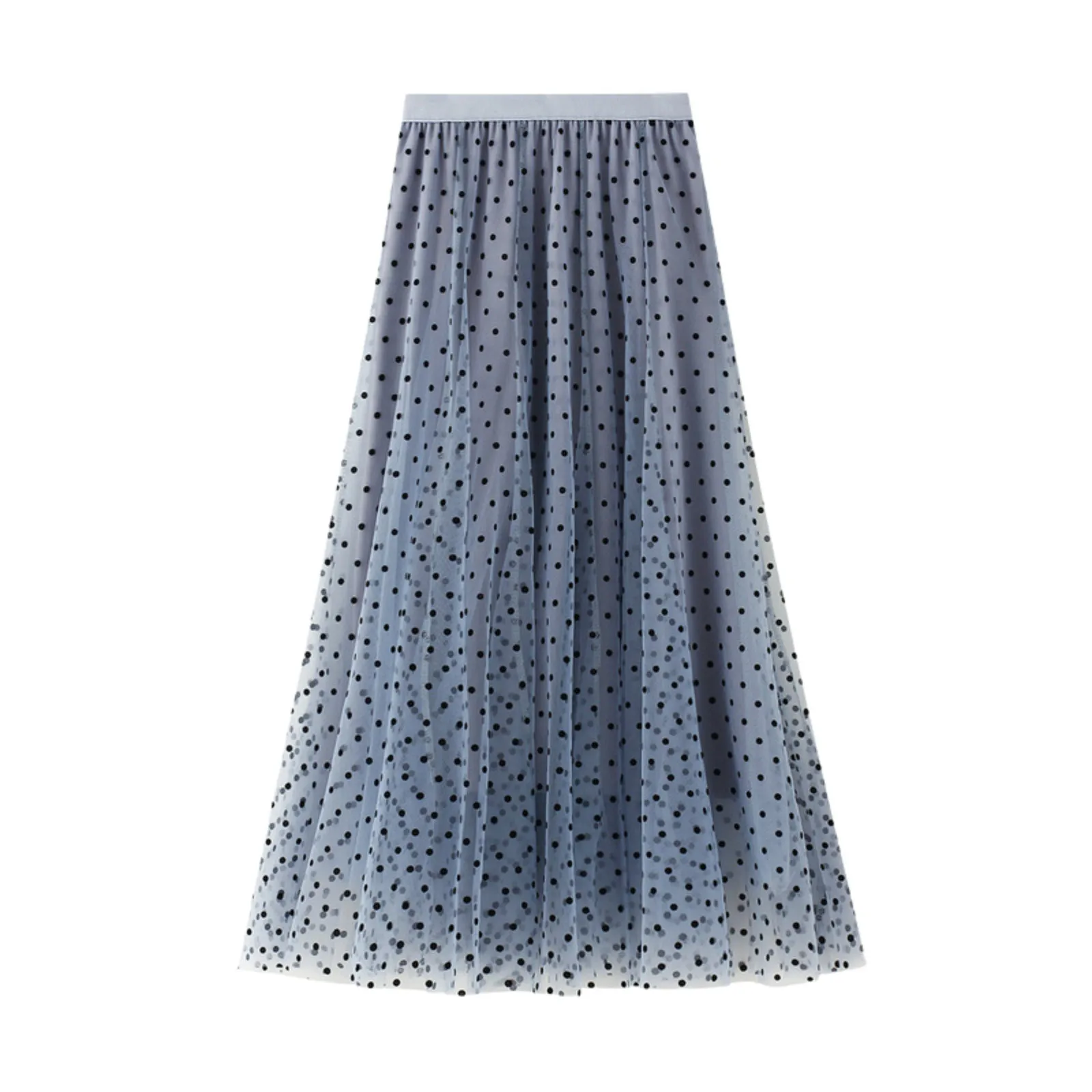 

Women's Flocked Polka Dot Mesh Skirts Fashion A Line Mermaidtail Skirt High Waist Mid Length Half Bodies Skirts For Female